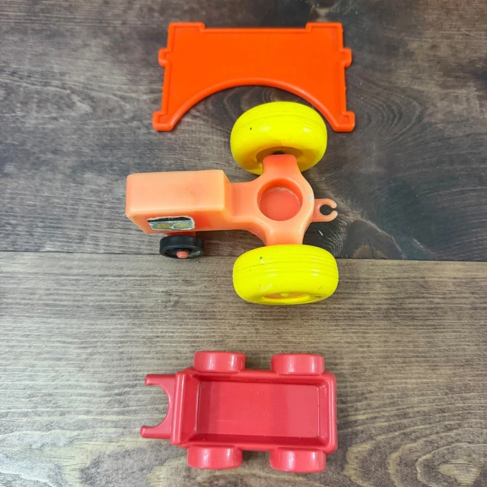Vintage Lot Little Tikes Bridge Fisher Price Tractor and 1981 CBS Red Wagon Set